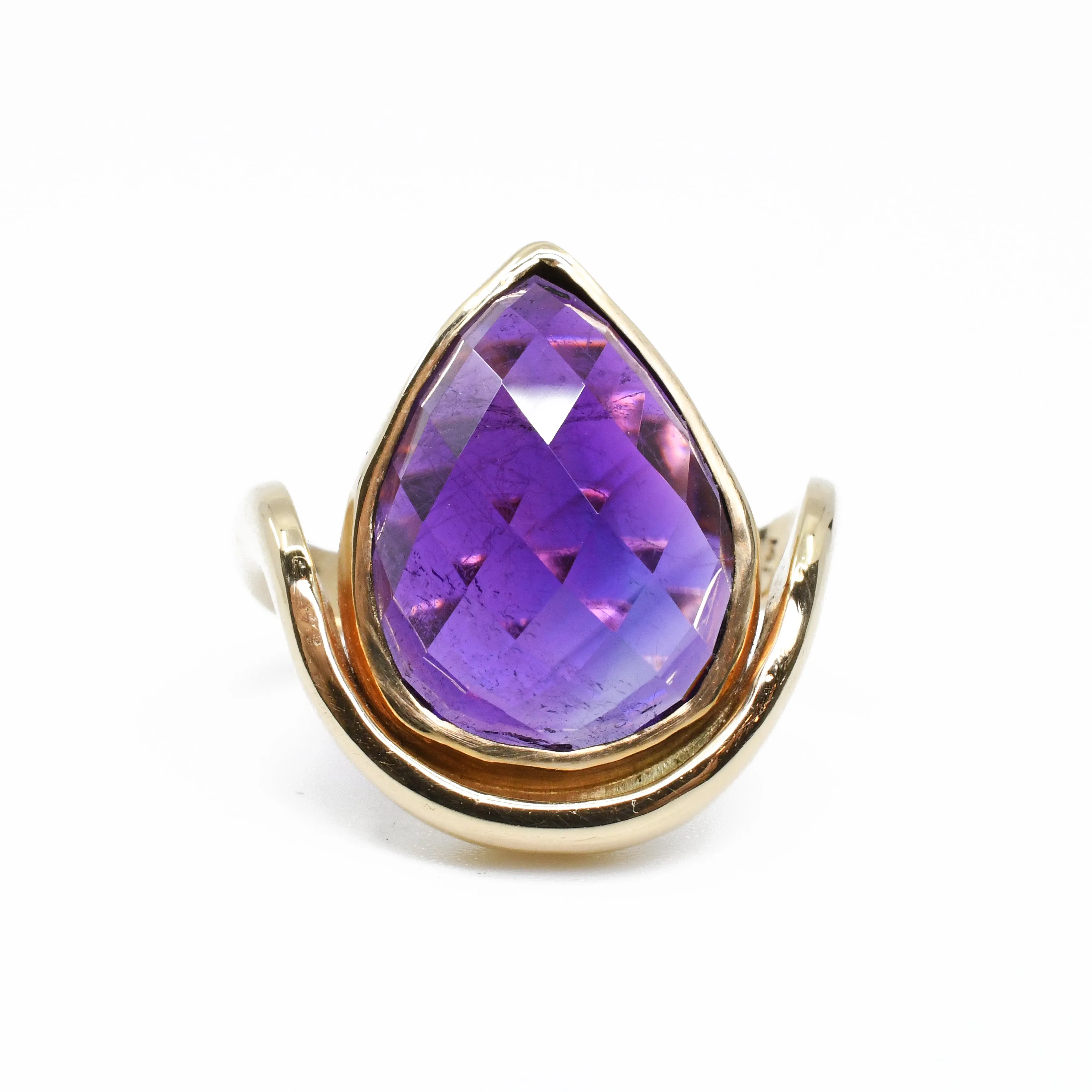 Amethyst 10.92ct Faceted Teardrop Handcrafted 14k Gemstone Ring