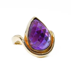 Amethyst 10.92ct Faceted Teardrop Handcrafted 14k Gemstone Ring
