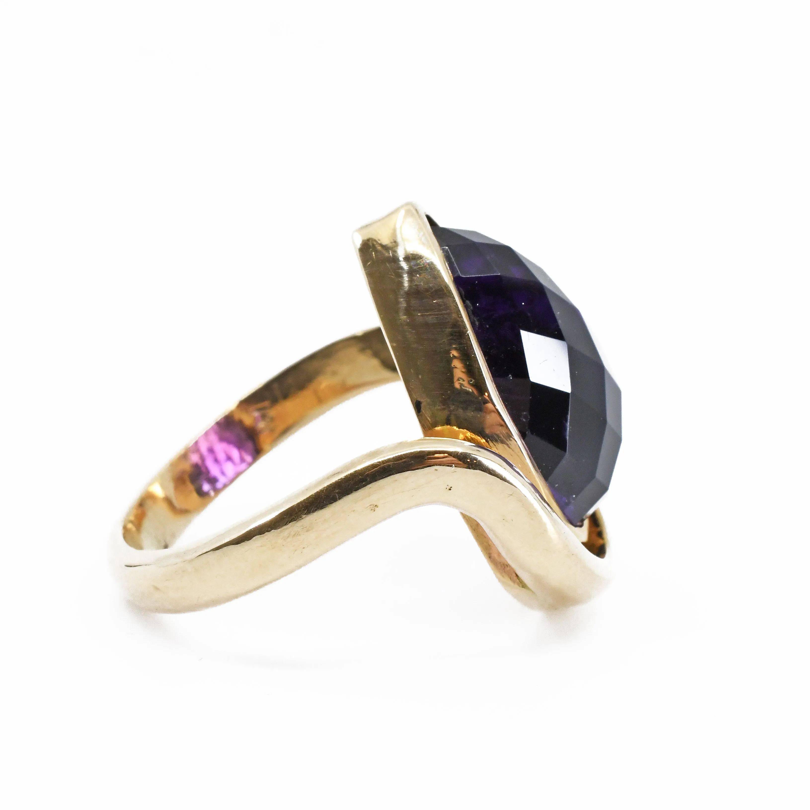 Amethyst 10.92ct Faceted Teardrop Handcrafted 14k Gemstone Ring