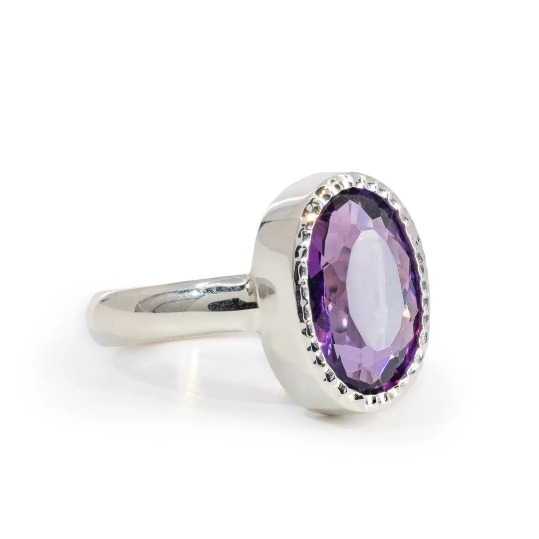 Amethyst 4.22 Carat Faceted Handcrafted Sterling Silver Gemstone Ring