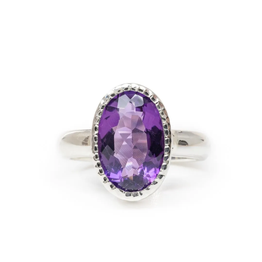 Amethyst 4.22 Carat Faceted Handcrafted Sterling Silver Gemstone Ring