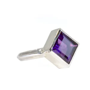 Amethyst 5.18 Carat Square Faceted Sterling Silver Handcrafted Gemstone Ring