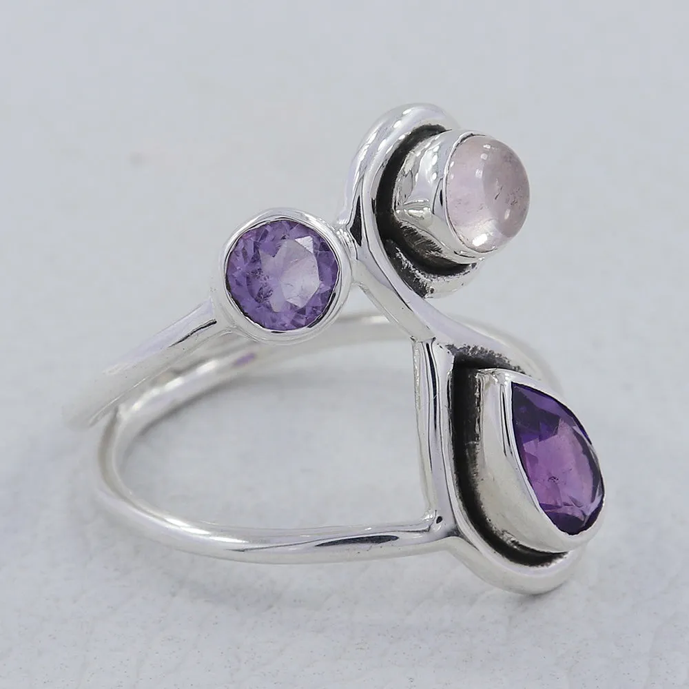 Amethyst and Rose Quartz Dual Band Ring
