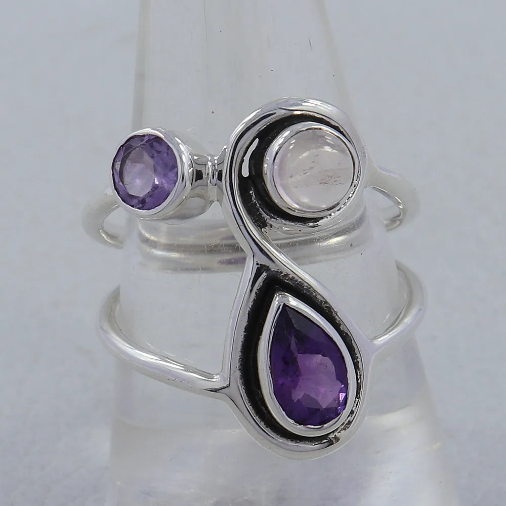 Amethyst and Rose Quartz Dual Band Ring