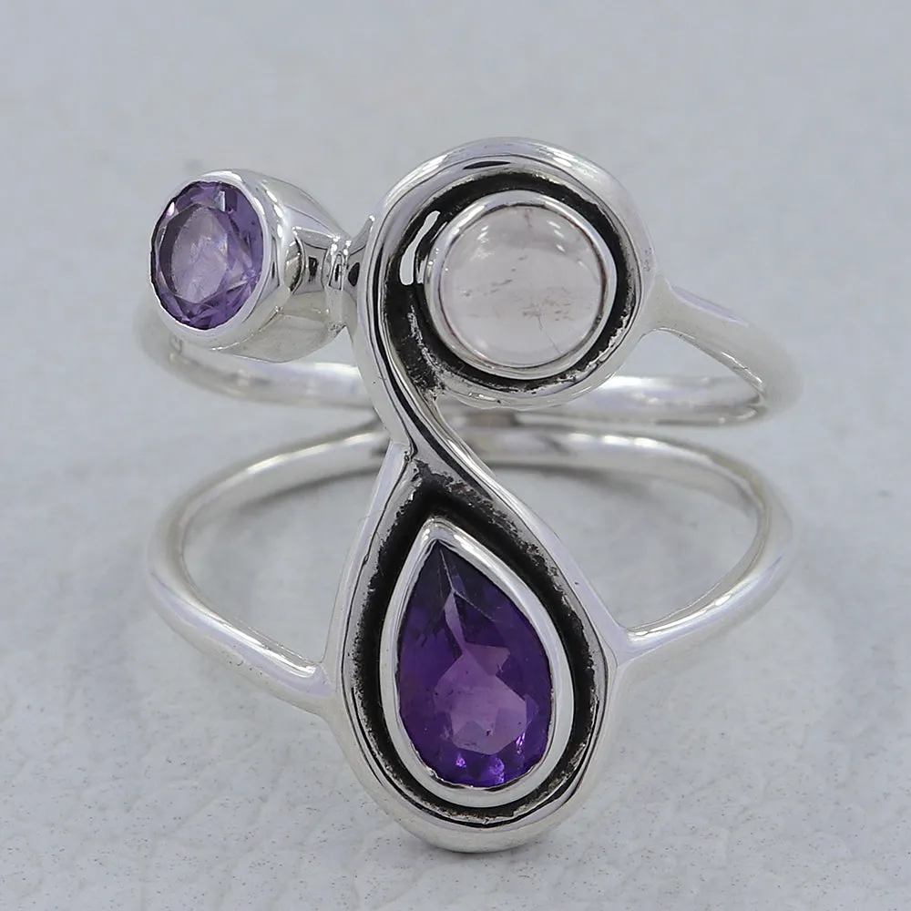 Amethyst and Rose Quartz Dual Band Ring