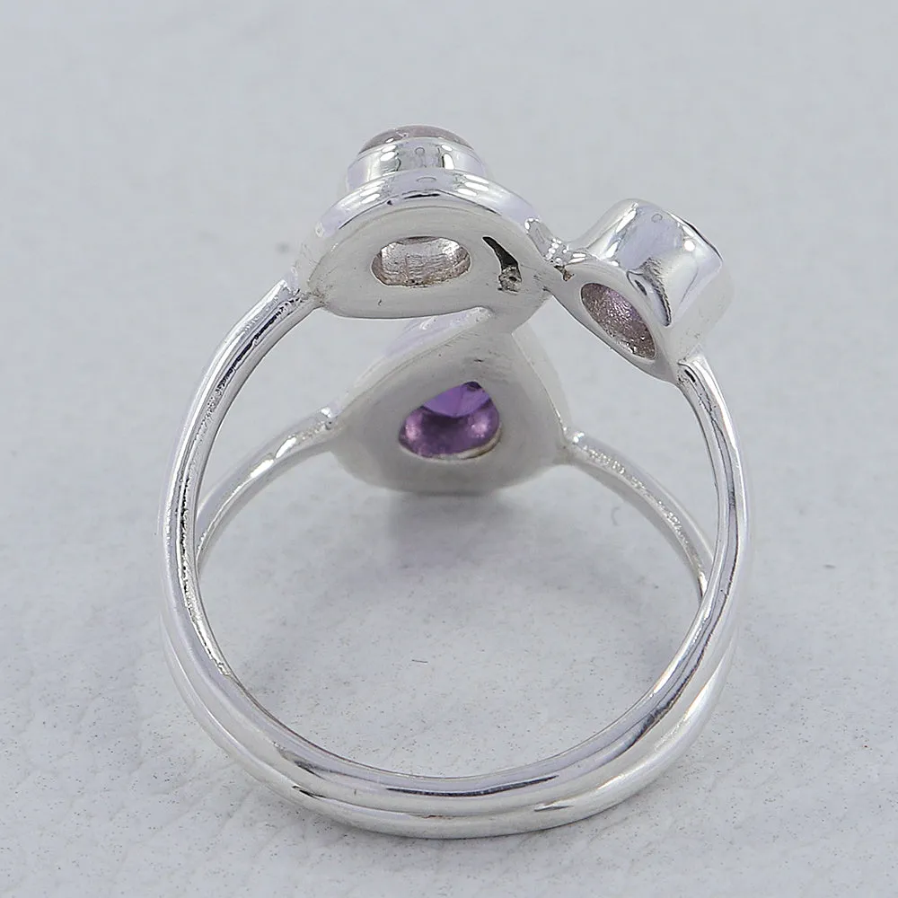 Amethyst and Rose Quartz Dual Band Ring