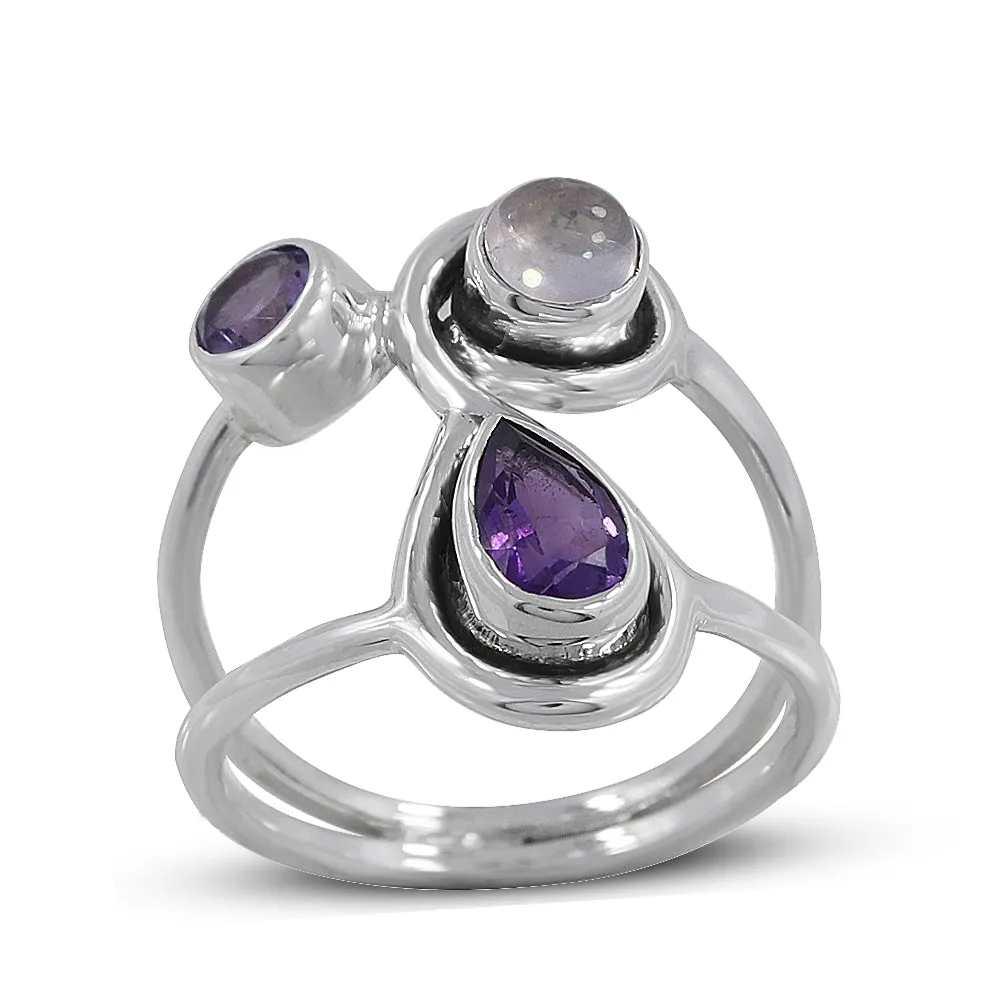 Amethyst and Rose Quartz Dual Band Ring