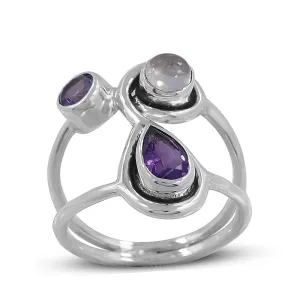 Amethyst and Rose Quartz Dual Band Ring