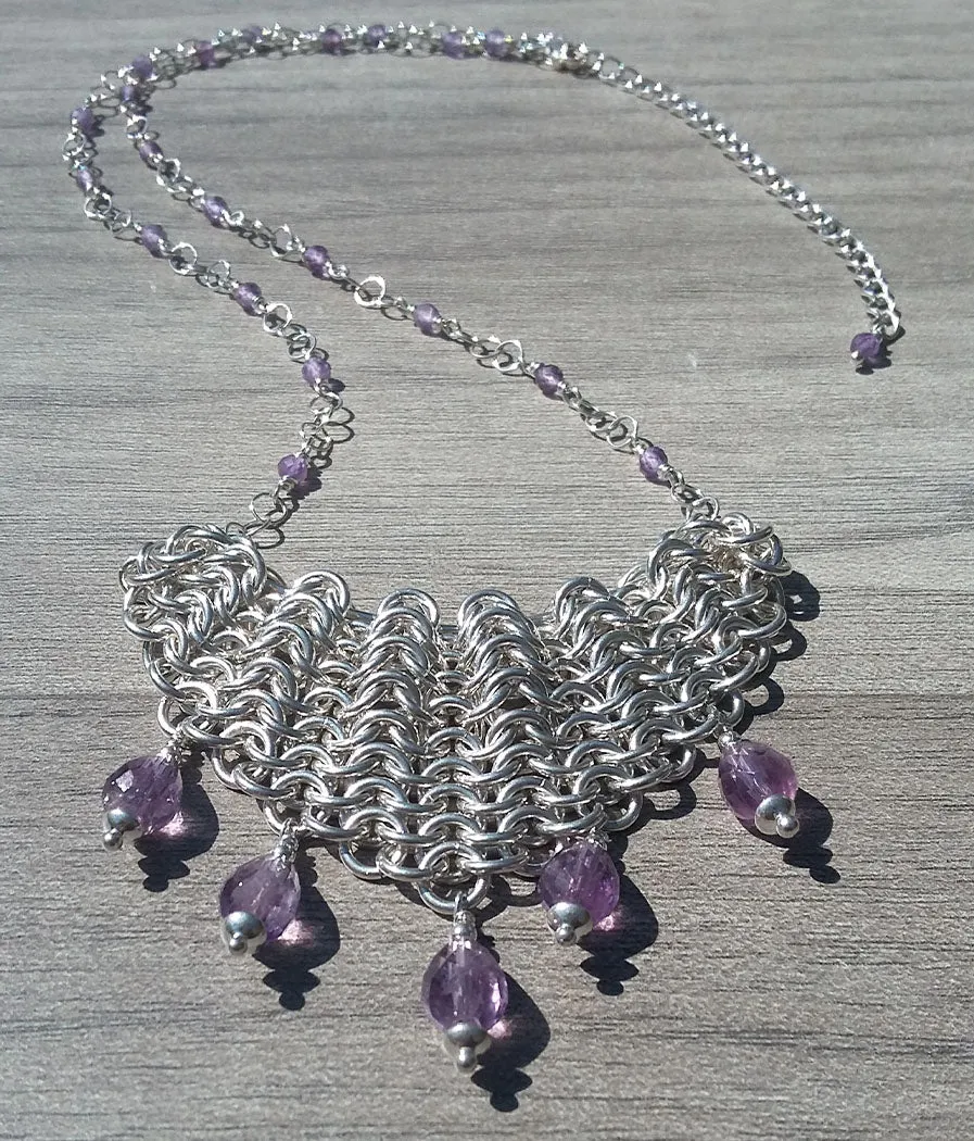 Amethyst Sterling Silver Draped Bib Necklace