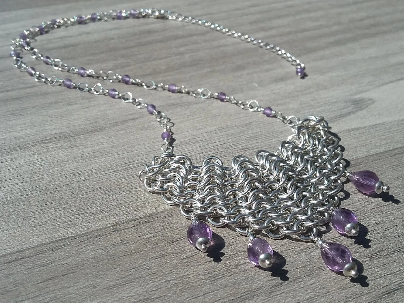 Amethyst Sterling Silver Draped Bib Necklace