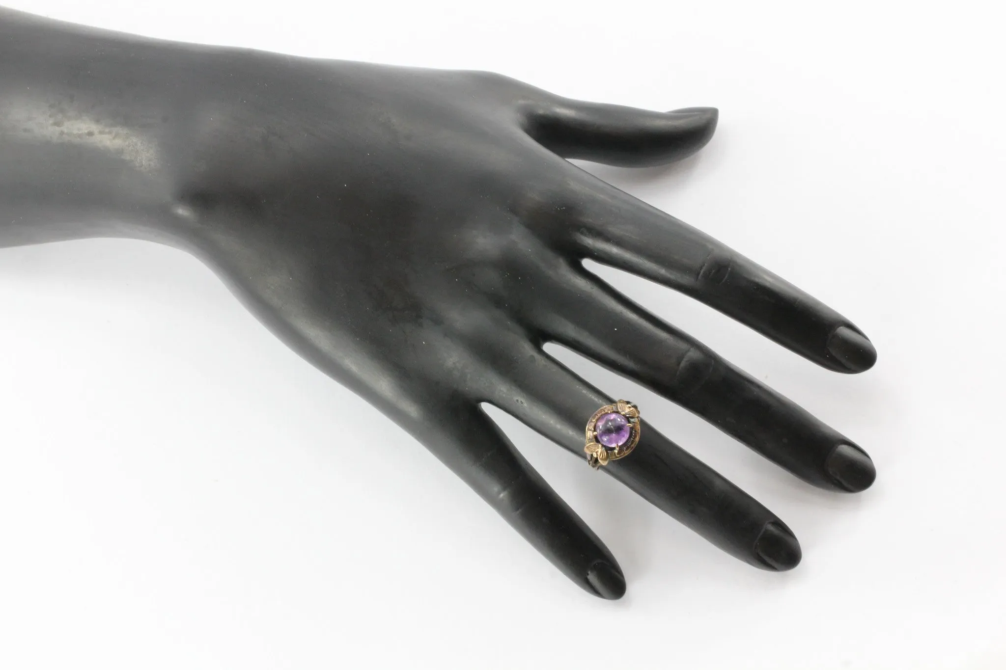 Antique Art Nouveau 14K Rose Gold 2.5ct Amethyst Cabochon Ring