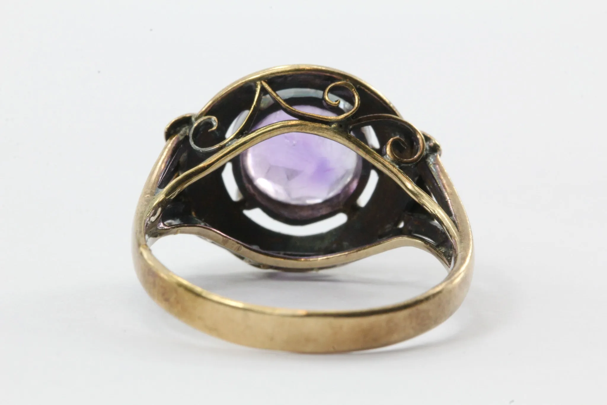 Antique Art Nouveau 14K Rose Gold 2.5ct Amethyst Cabochon Ring