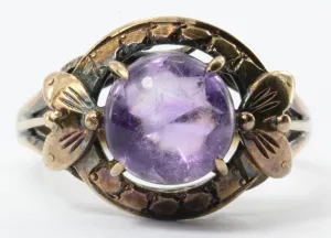 Antique Art Nouveau 14K Rose Gold 2.5ct Amethyst Cabochon Ring
