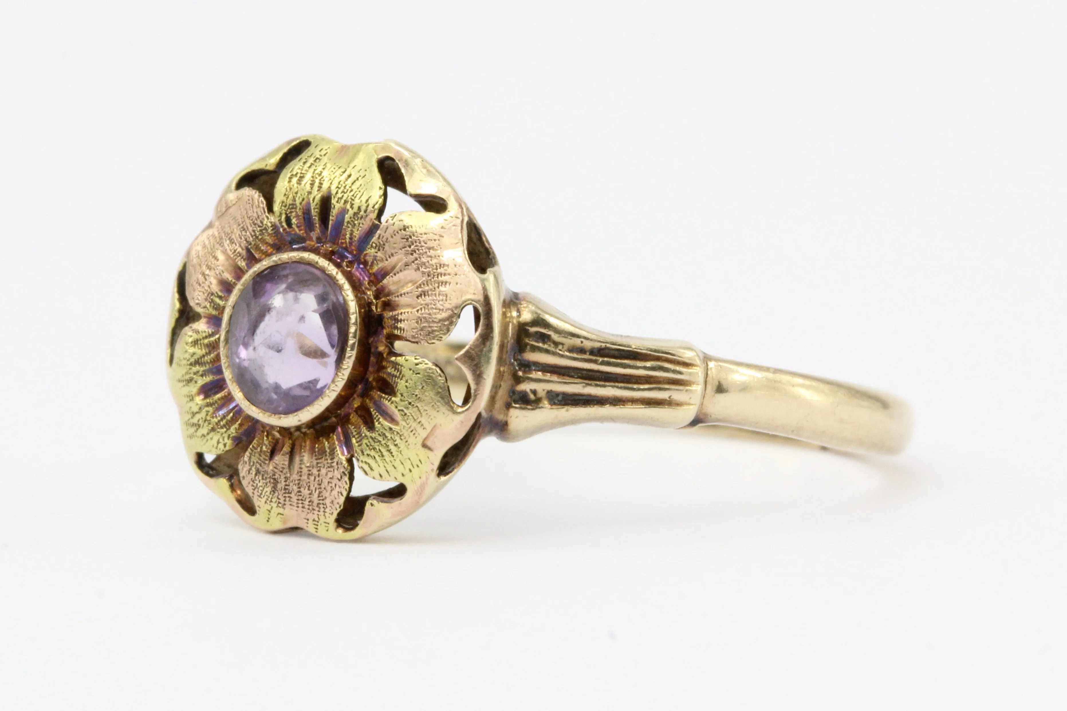 Art Deco ESEMCO 10K Rose & Green Gold Amethyst Flower Ring c.1920's