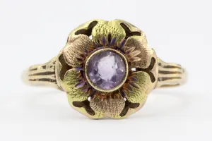 Art Deco ESEMCO 10K Rose & Green Gold Amethyst Flower Ring c.1920's
