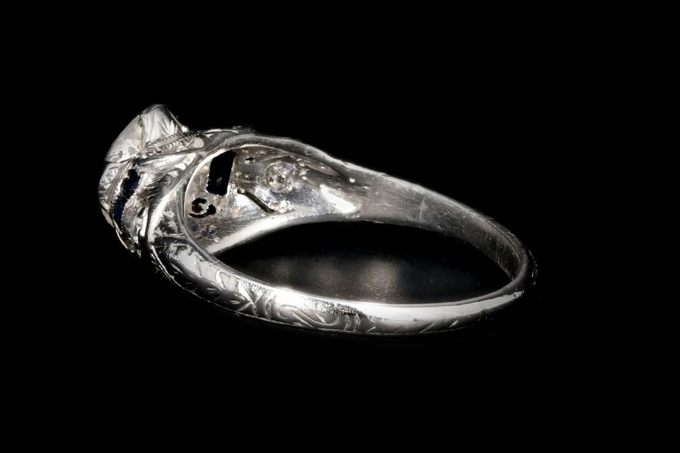 Art Deco Platinum .90 CTR Old European Cut Diamond Engagement Ring