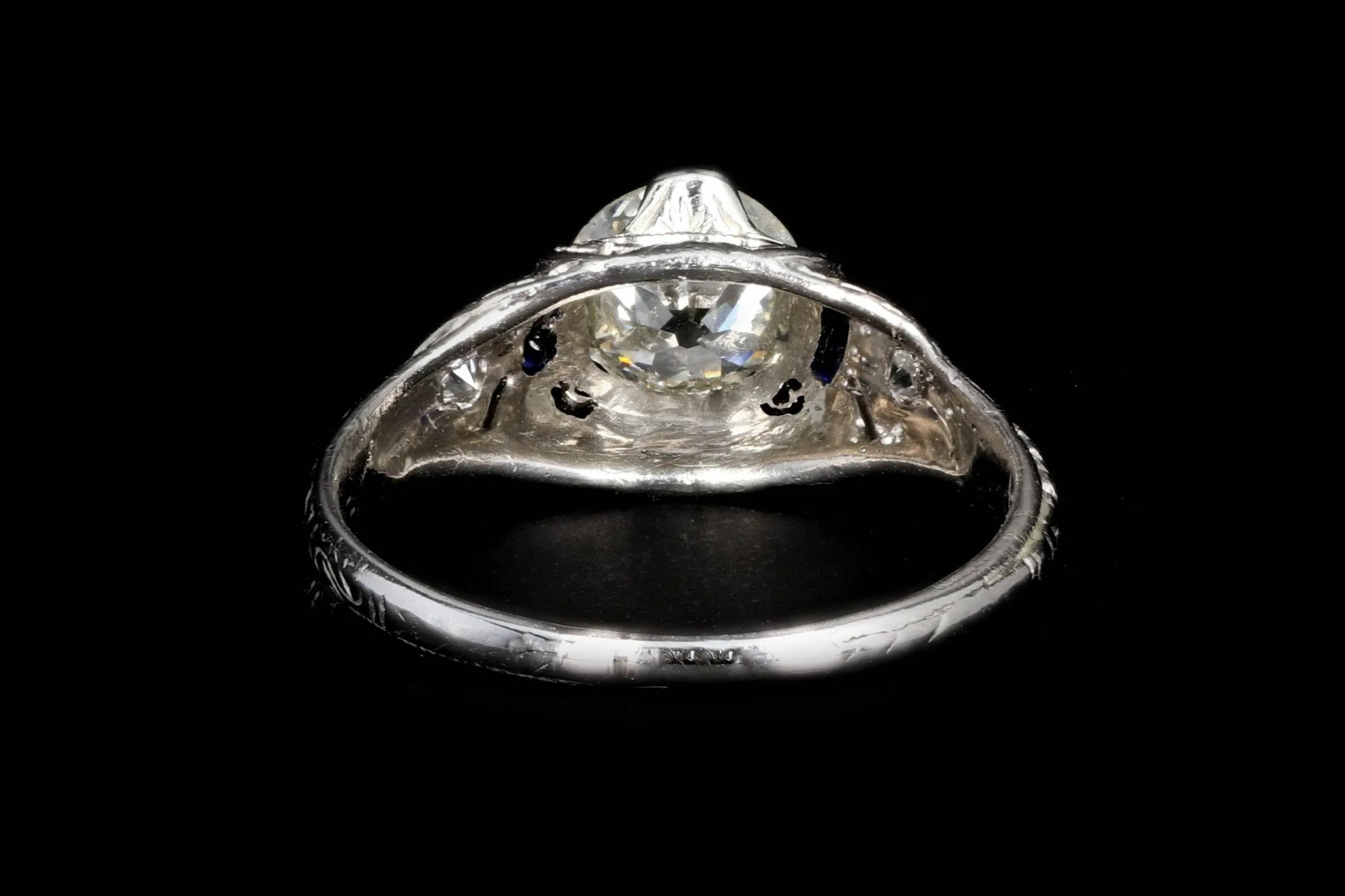 Art Deco Platinum .90 CTR Old European Cut Diamond Engagement Ring