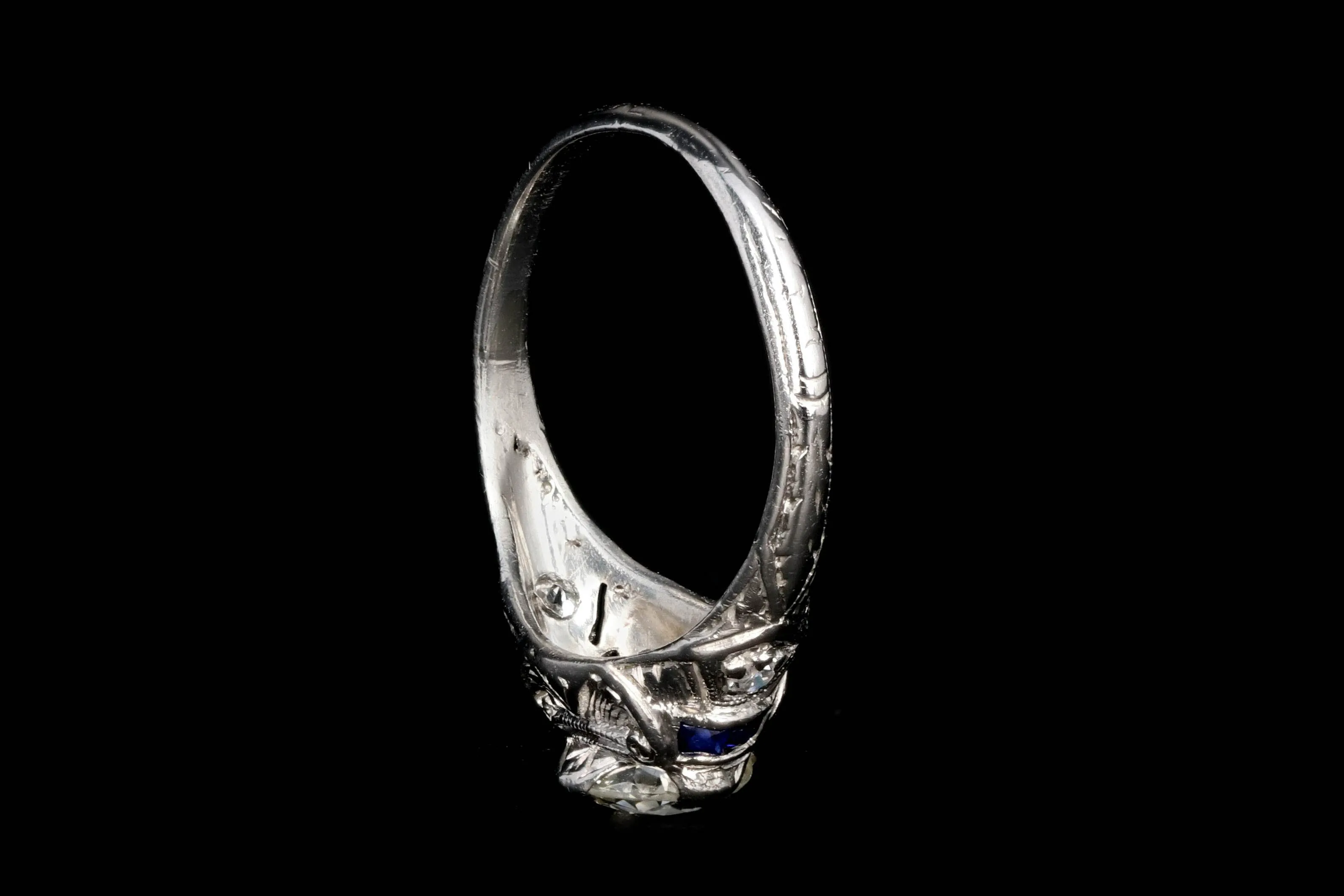 Art Deco Platinum .90 CTR Old European Cut Diamond Engagement Ring
