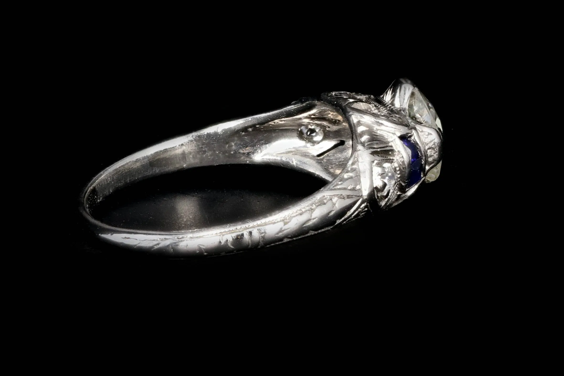 Art Deco Platinum .90 CTR Old European Cut Diamond Engagement Ring