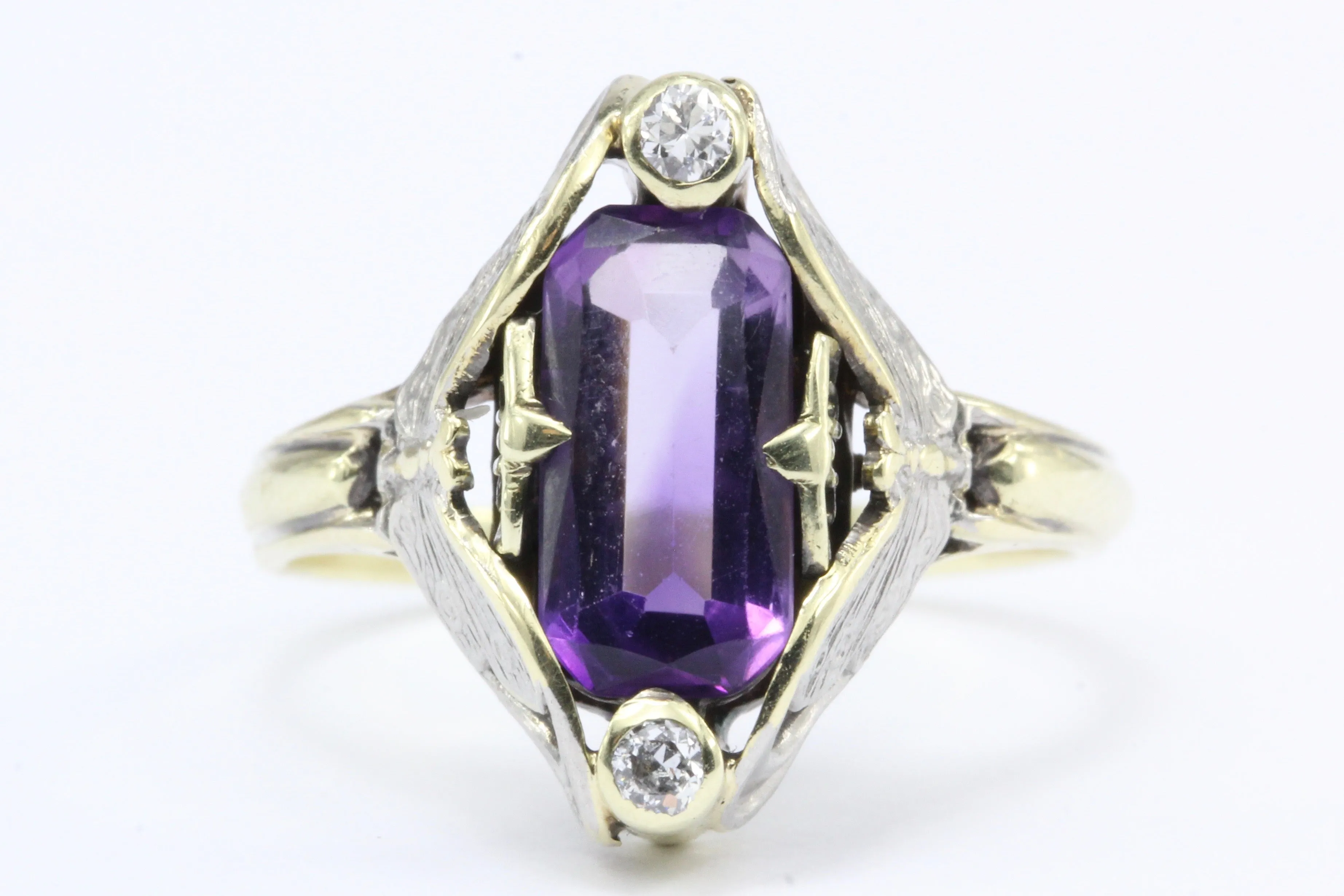 Art Nouveau Allsopp Bros. 14K Multi-tone Gold Butterfly Amethyst Ring c.1900