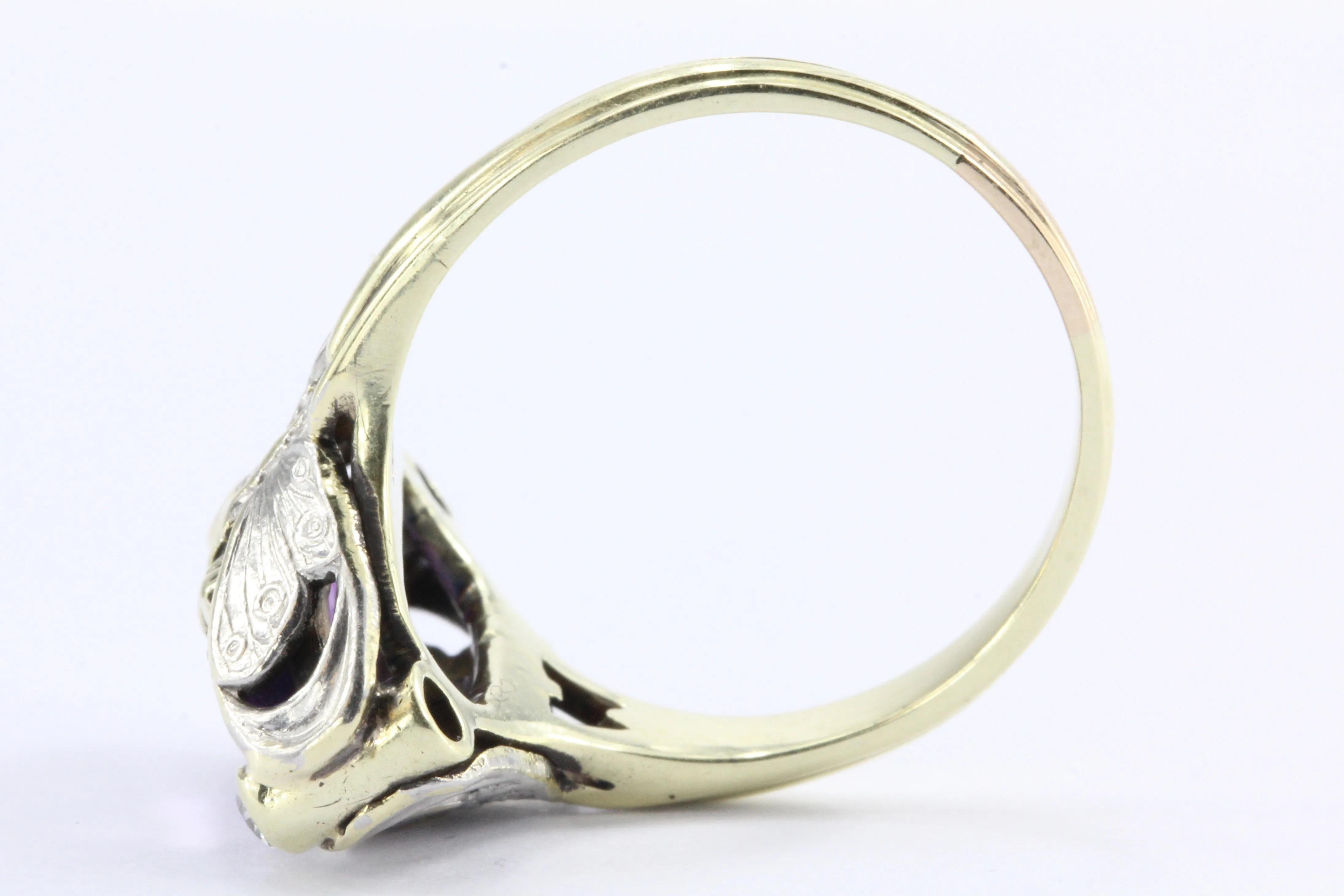 Art Nouveau Allsopp Bros. 14K Multi-tone Gold Butterfly Amethyst Ring c.1900