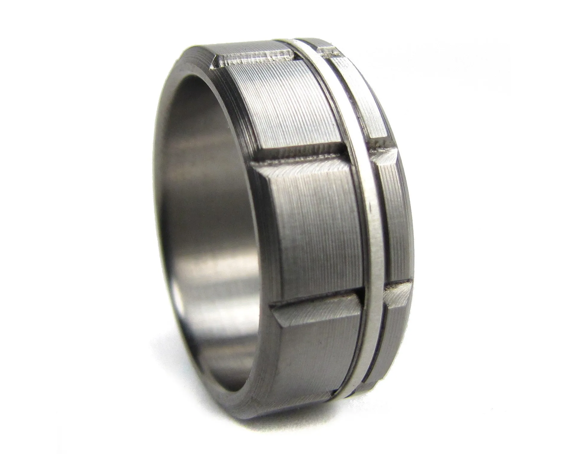 Atlas (Bright) Titanium Men's Wedding Band With Silver Inlay