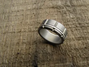 Atlas (Bright) Titanium Men's Wedding Band With Silver Inlay
