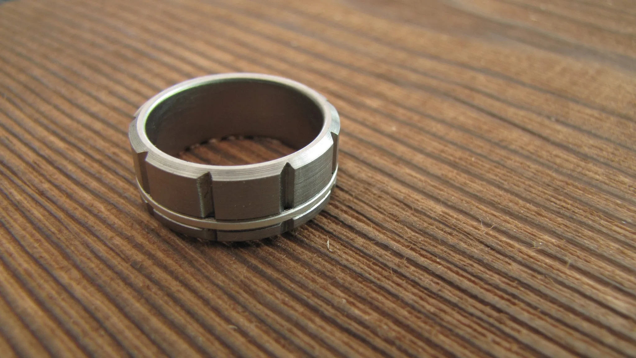 Atlas (Bright) Titanium Men's Wedding Band With Silver Inlay