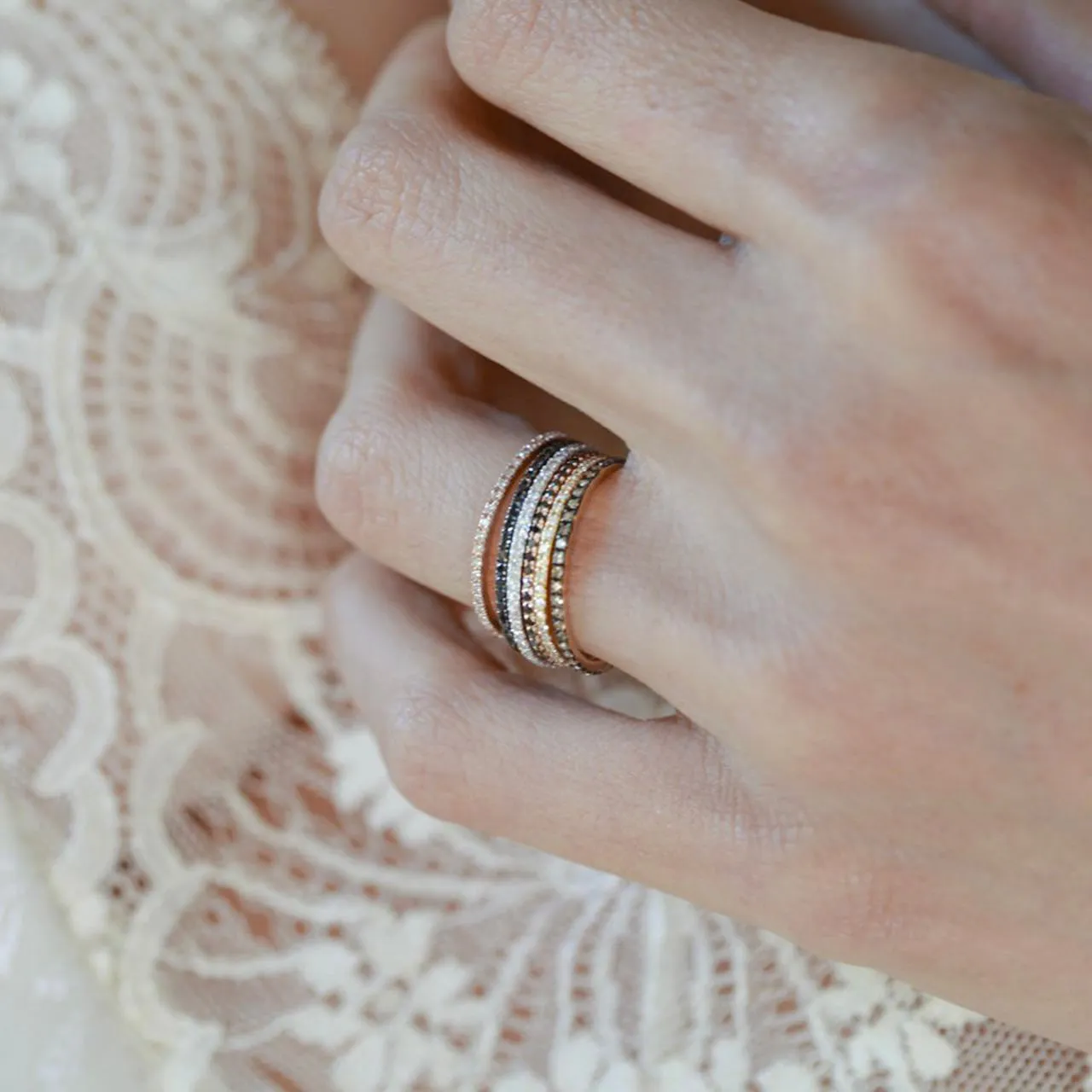 Axis Ring with Black Pavé Diamonds
