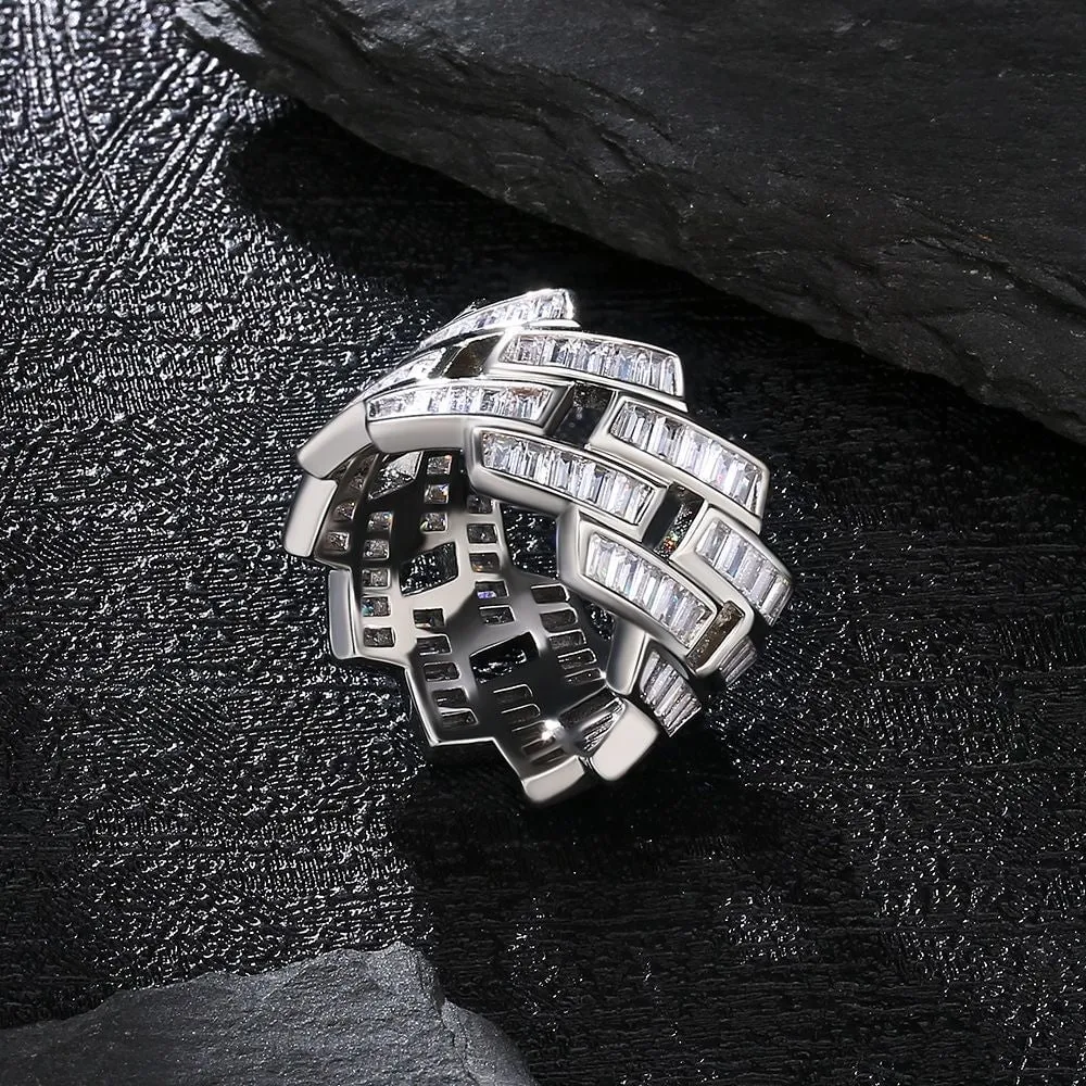 Baguette Cut Iced Out CZ Diamond Ring in White Gold