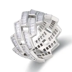 Baguette Cut Iced Out CZ Diamond Ring in White Gold