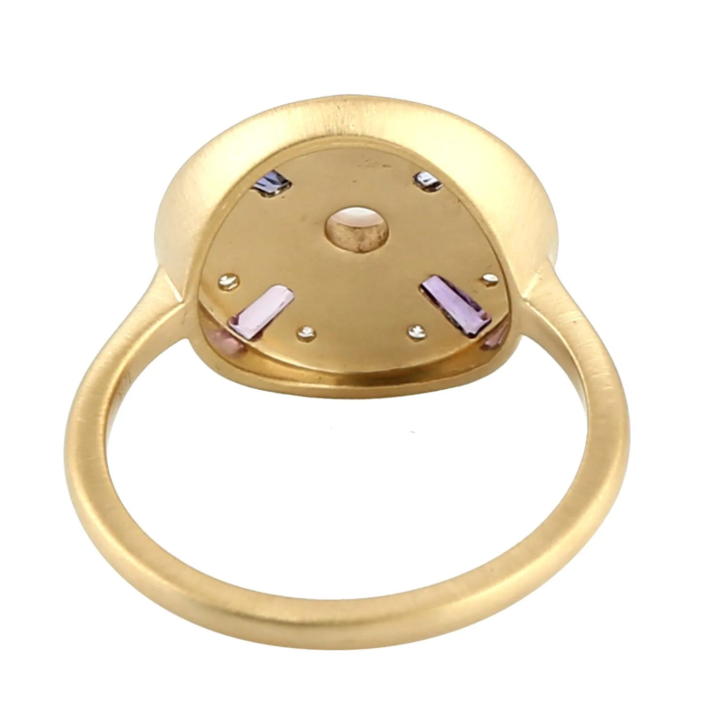 Baguette Sapphire Tanzanite Amethyst Iolite Quartz Rose Bezel Diamond In Gold Designer Ring