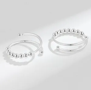 Beaded Anxiety Fidget Spinner Ring in 925 Sterling Silver