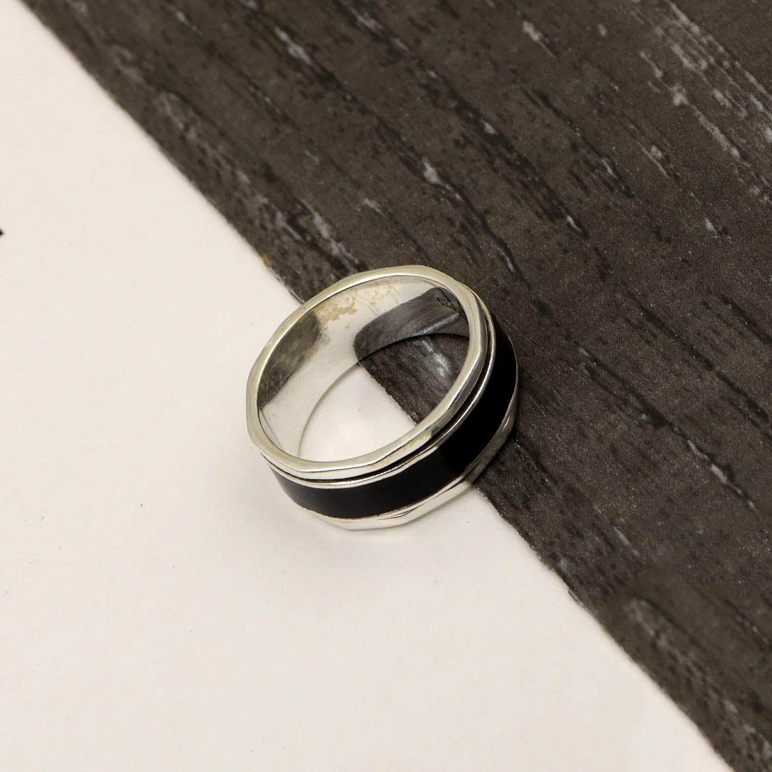 Black Engraved Multi Band Meditation Spinner Ring