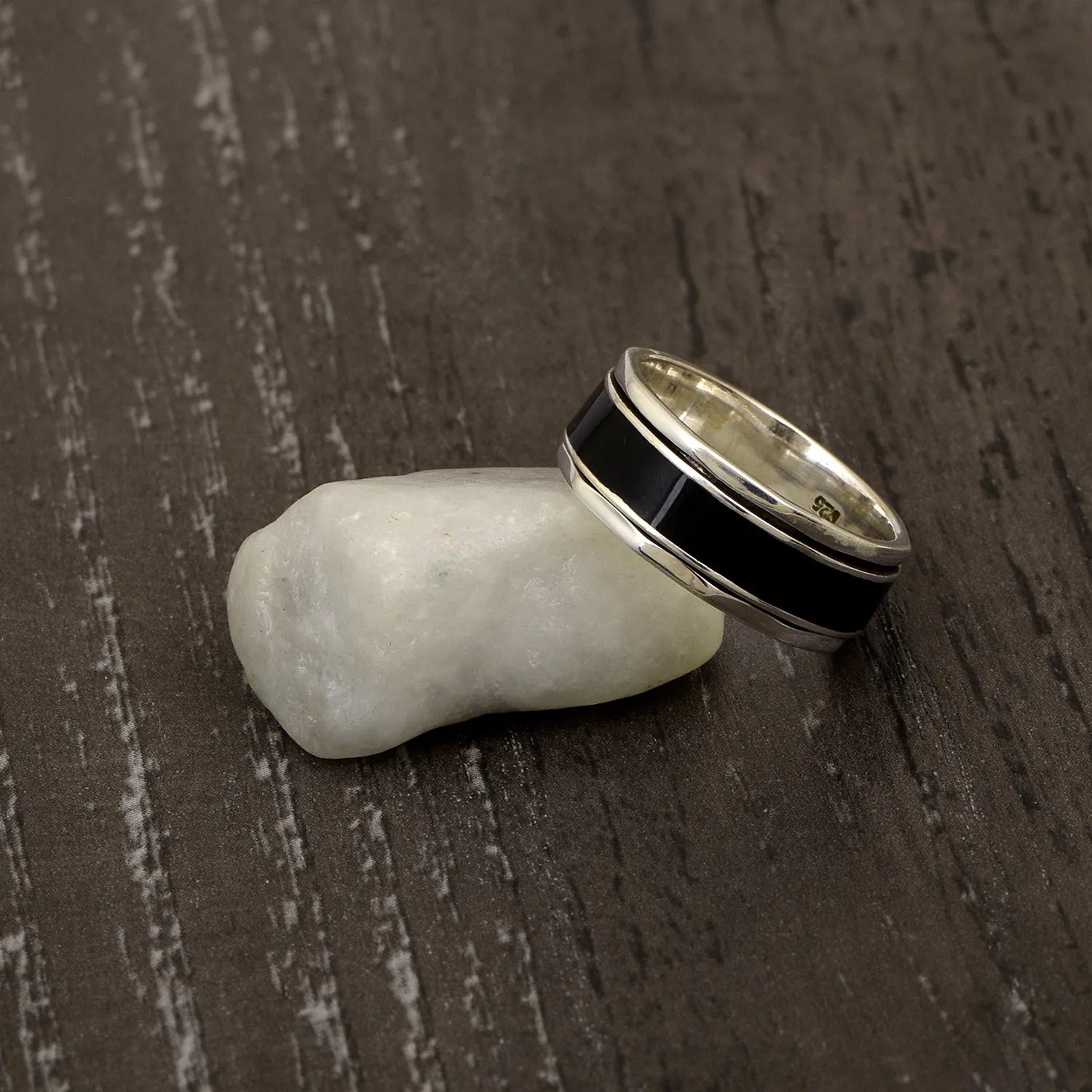 Black Engraved Multi Band Meditation Spinner Ring