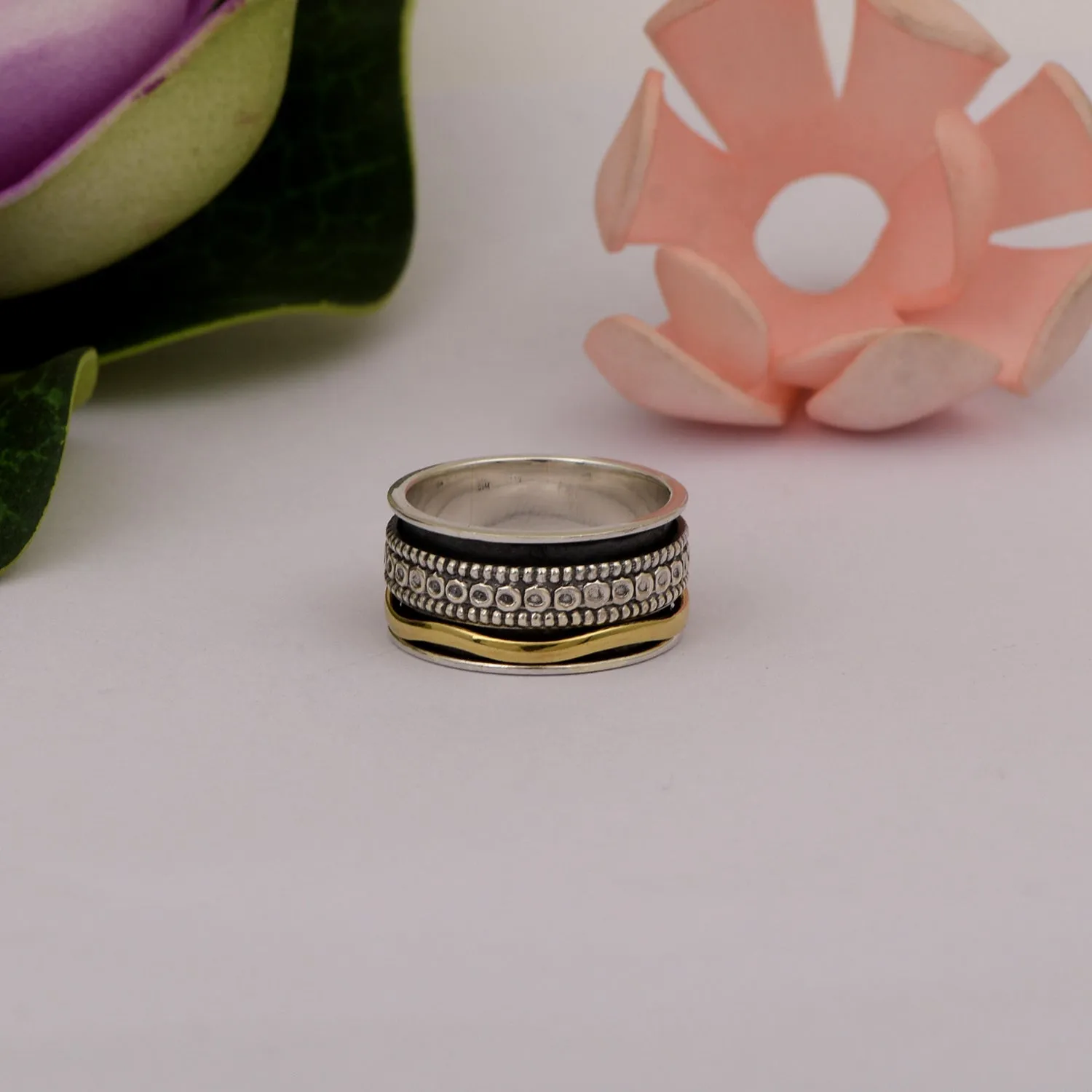 Black Engraved Multi Band Meditation Spinner Ring