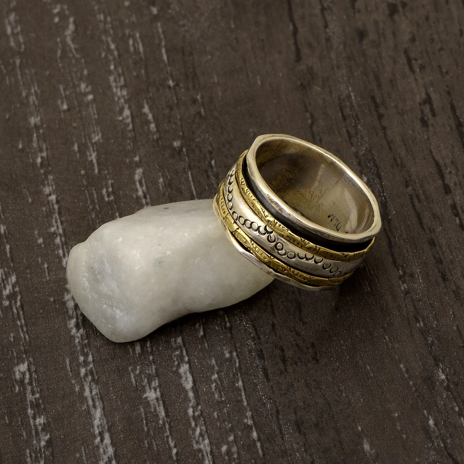 Black Engraved Multi Band Meditation Spinner Ring