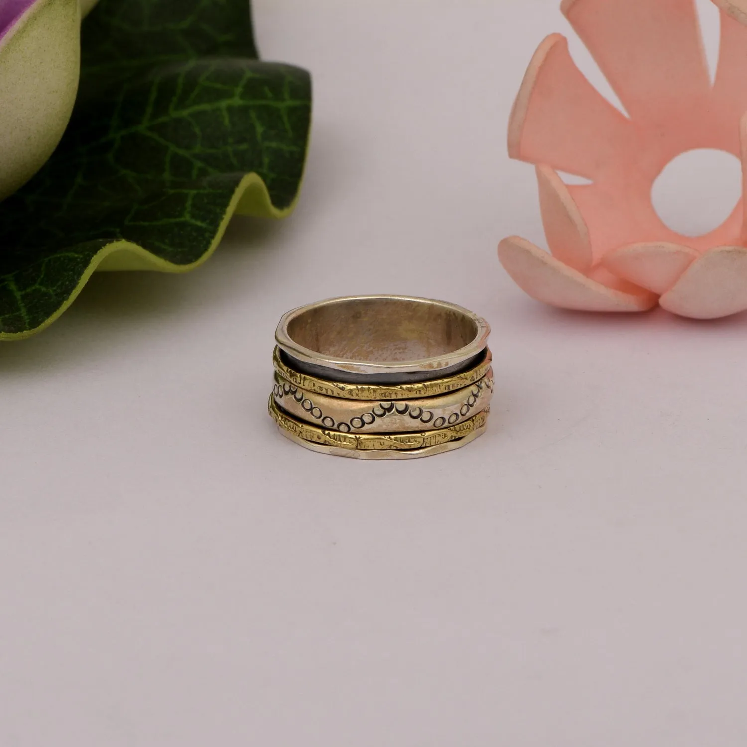 Black Engraved Multi Band Meditation Spinner Ring