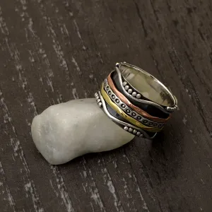 Black Engraved Multi Color Band Meditation Spinner Ring
