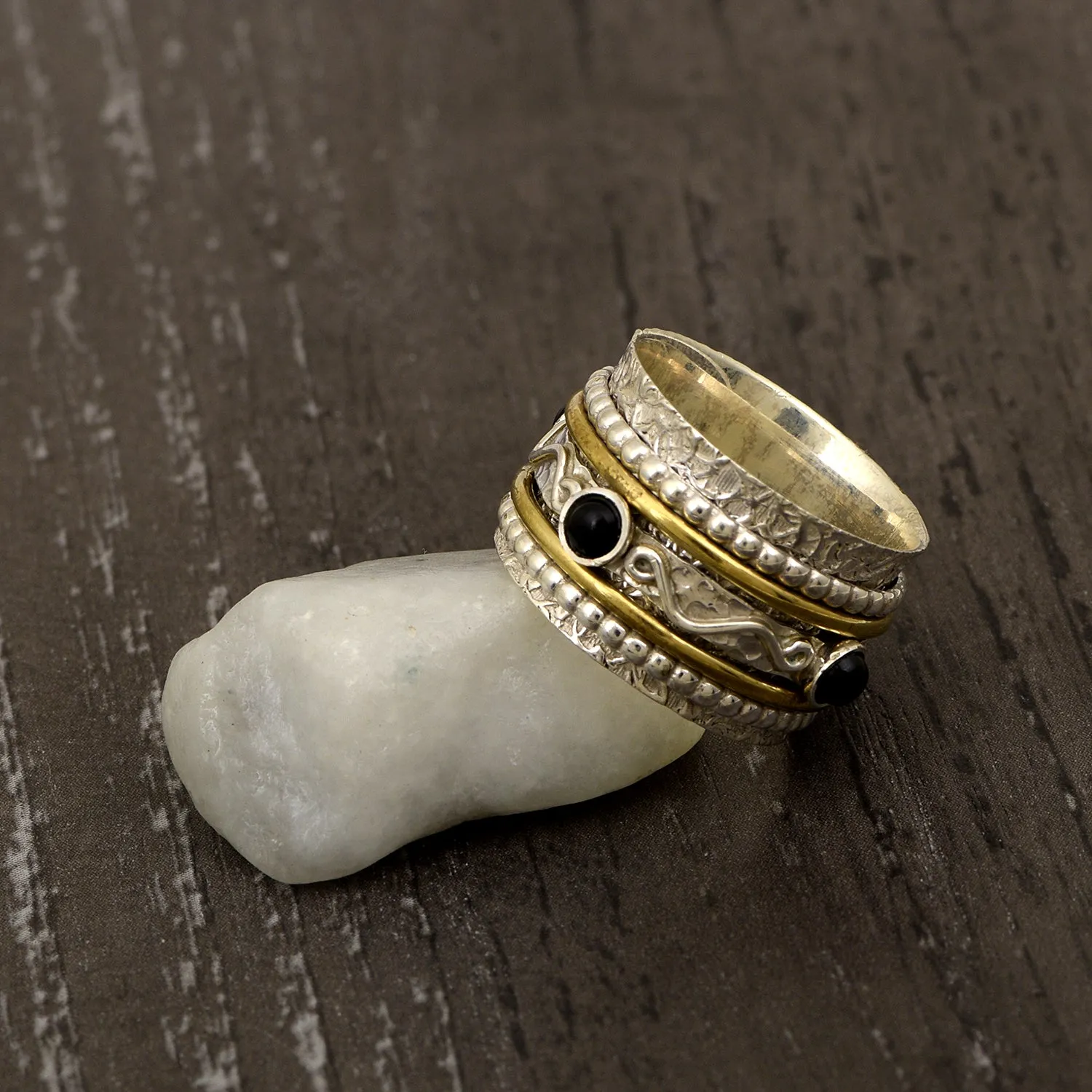 Black Onyx Multi Band Meditation Spinner Ring