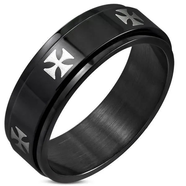 Black SPINNER Ring w/Pattee Cross (c106)