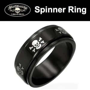 Black Steel Skulls Fidget Spinner Ring (#m0023)