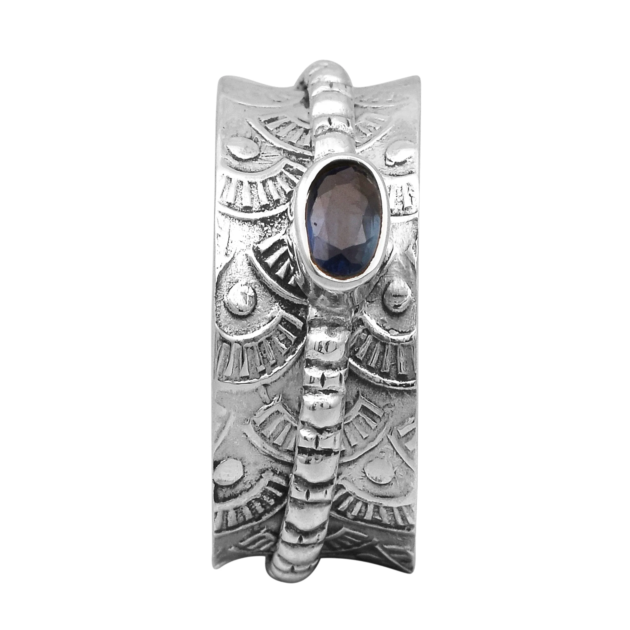 Blue CZ Two Banded Spinner Ring