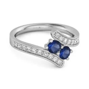 Blue Sapphire 925 Sterling Silver Split Shank Bypass Wedding Ring