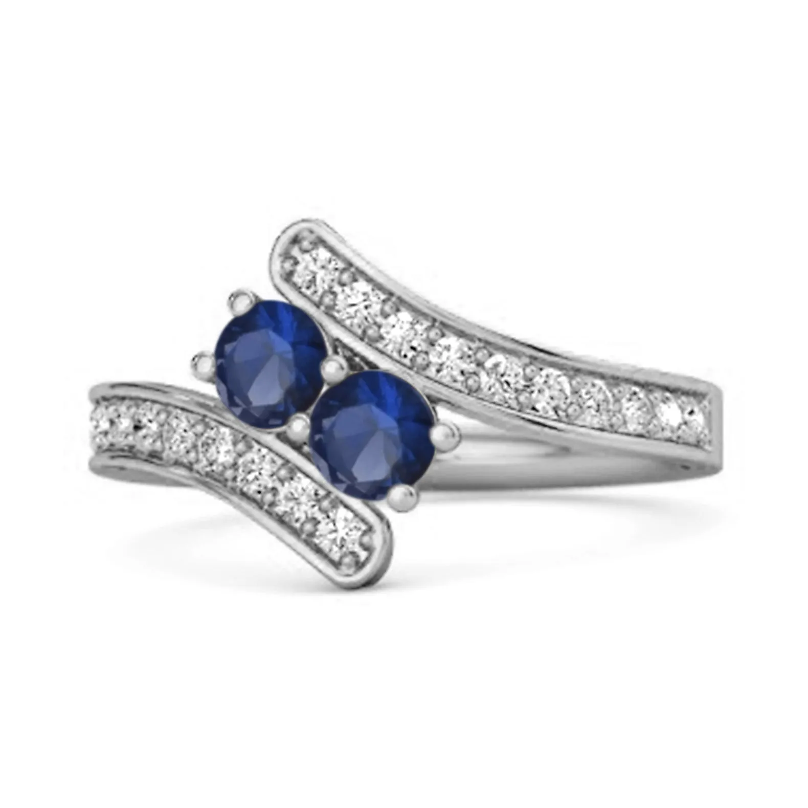 Blue Sapphire 925 Sterling Silver Split Shank Bypass Wedding Ring