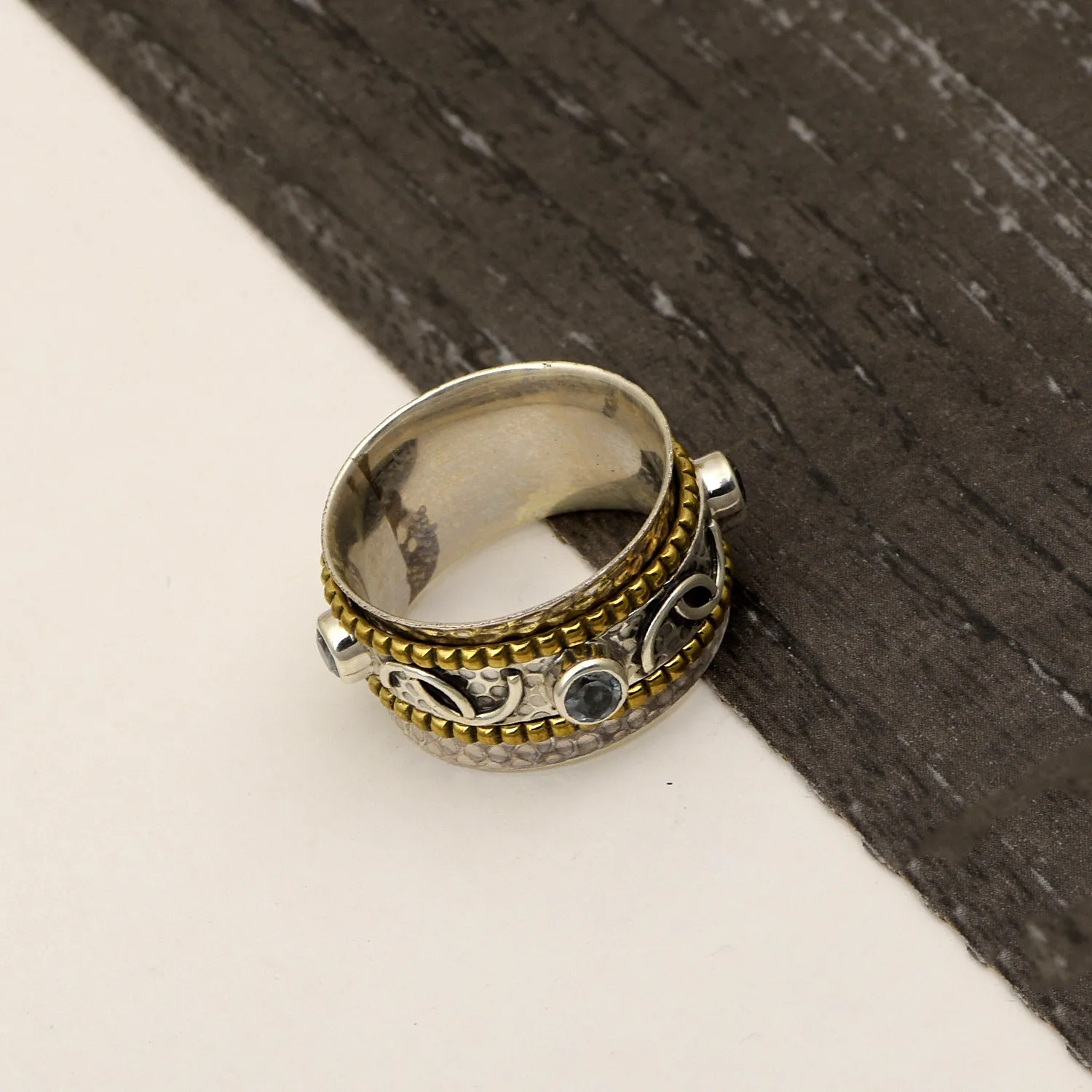 Blue Topaz Multi Band Meditation Spinner Ring