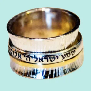 Bluenoemi Israel spinner rings Blessing Ring. Silver & gold Israeli Fidget Ring.