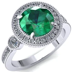 Brachium Round Emerald 4 Claw Prong Diamond Halo 3/4 Micro Channel Engagement Ring