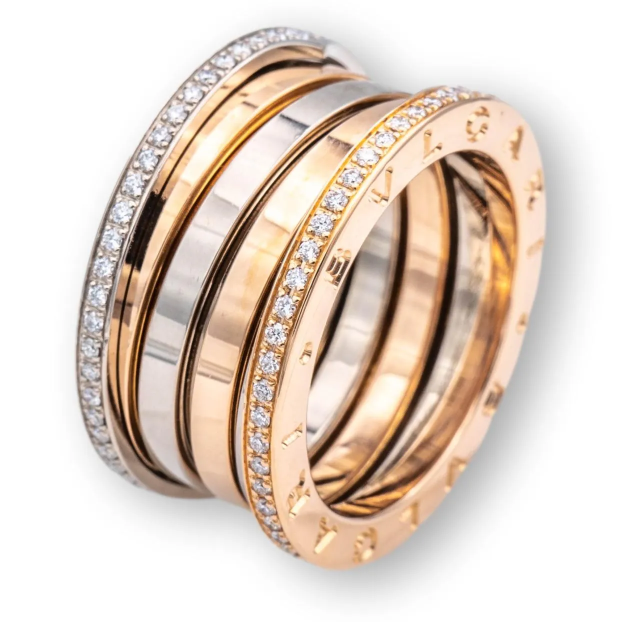 BULGARI 18 Karat Two Tone Diamond Labyrinth B-Zero Band Ring Size 7.5