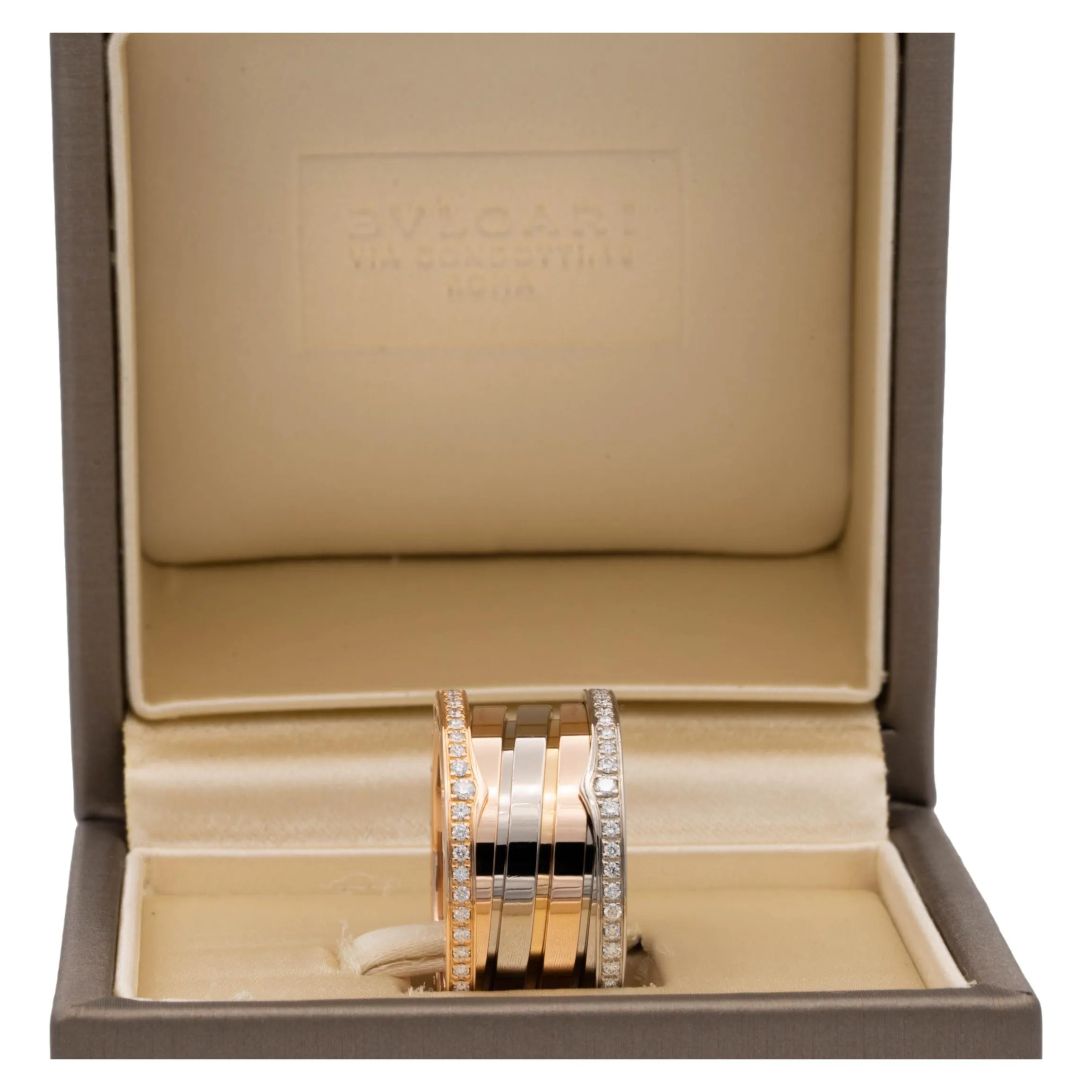 BULGARI 18 Karat Two Tone Diamond Labyrinth B-Zero Band Ring Size 7.5
